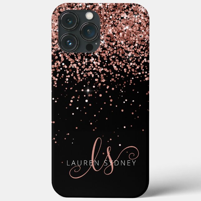 Glam Rose Gold Glitter Elegant Monogram Case-Mate iPhone Case (Back)