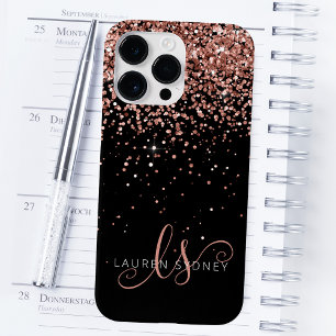 Glam Rose Gold Glitter Elegant Monogram Case-Mate iPhone 14 Pro Max Case
