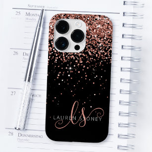 Glam Rose Gold Glitter Elegant Monogram Case-Mate iPhone 14 Pro Case