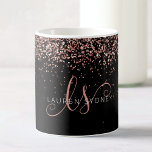 Glam Rose Gold Glitter Elegant Monogram Coffee Mug<br><div class="desc">Glam Rose Gold Glitter Elegant Monogram Coffee Mug. Easily personalize this trendy chic planner design featuring elegant rose gold sparkling glitter on a black background. The design features your handwritten script monogram with pretty swirls and name.</div>