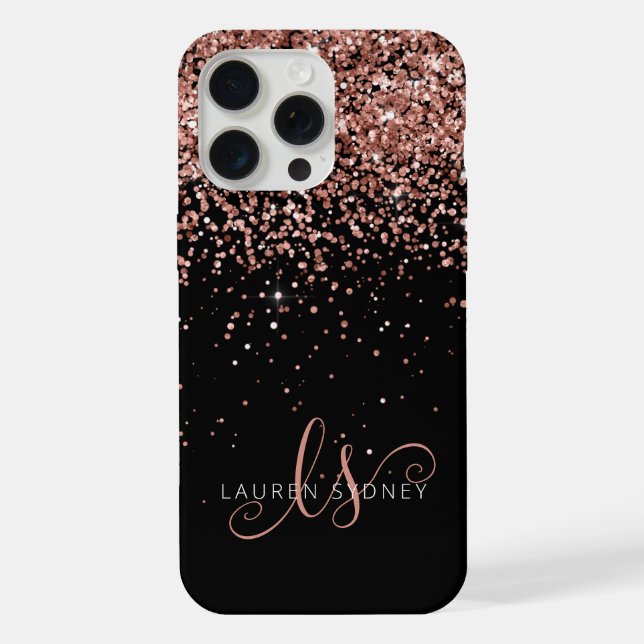 Glam Rose Gold Glitter Elegant Monogram iPhone Case (Back)