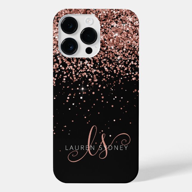 Glam Rose Gold Glitter Elegant Monogram iPhone Case (Back)