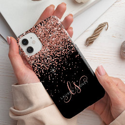 Glam Rose Gold Glitter Elegant Monogram iPhone 14 Case