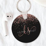 Glam Rose Gold Glitter Elegant Monogram Keychain<br><div class="desc">Glam Rose Gold Glitter Elegant Monogram Keychain,  Easily personalize this trendy chic keychain design featuring elegant rose gold sparkling glitter on a black background. The design features your handwritten script monogram with pretty swirls and your name.</div>
