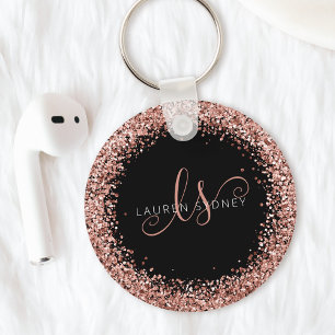 Glam Rose Gold Glitter Elegant Monogram Keychain