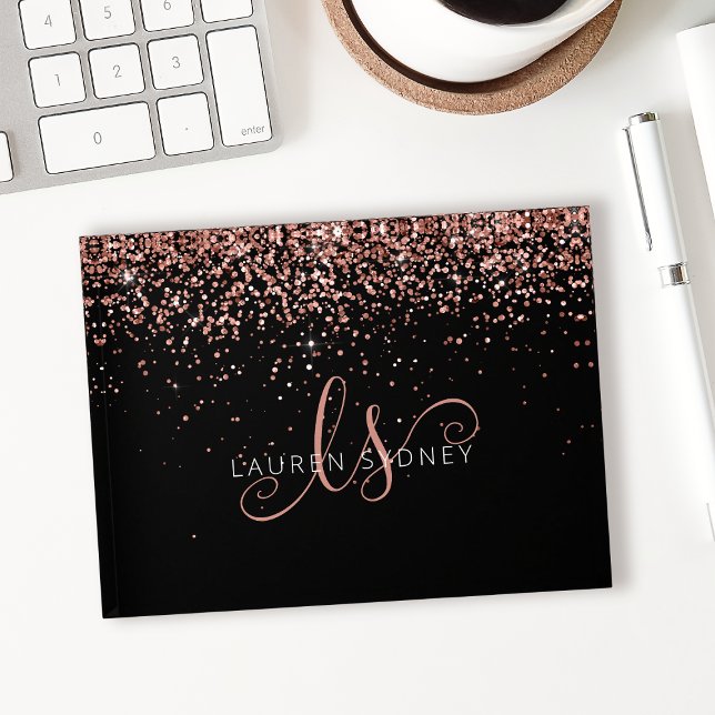 Glam Rose Gold Glitter Elegant Monogram Paperweight (Creator Uploaded)