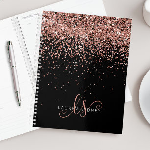 Glam Rose Gold Glitter Elegant Monogram Planner