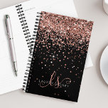 Glam Rose Gold Glitter Elegant Monogram Planner<br><div class="desc">Glam Rose Gold Glitter Elegant Monogram Planner Easily personalize this trendy chic planner design featuring elegant rose gold sparkling glitter on a black background. The design features your handwritten script monogram with pretty swirls and name.</div>