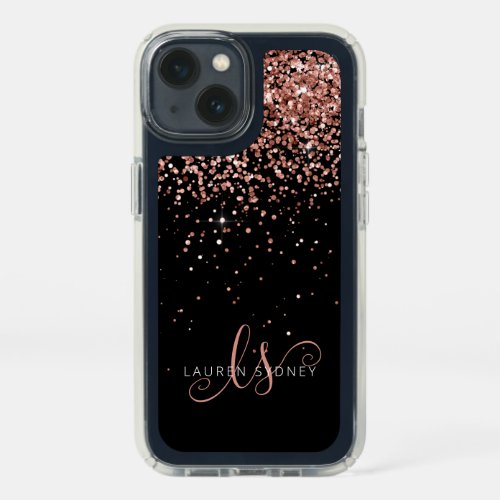 Glam Rose Gold Glitter Elegant Monogram Speck iPhone 13 Case