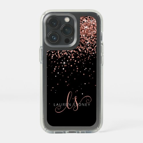 Glam Rose Gold Glitter Elegant Monogram Speck iPhone 13 Pro Case