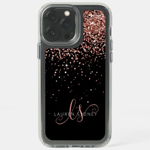 Glam Rose Gold Glitter Elegant Monogram Speck iPhone 13 Pro Max Case
