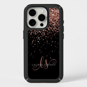 Glam Rose Gold Glitter Elegant Monogram iPhone 15 Pro Case
