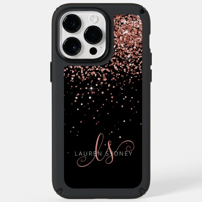 Glam Rose Gold Glitter Elegant Monogram Speck iPhone Case (Front)