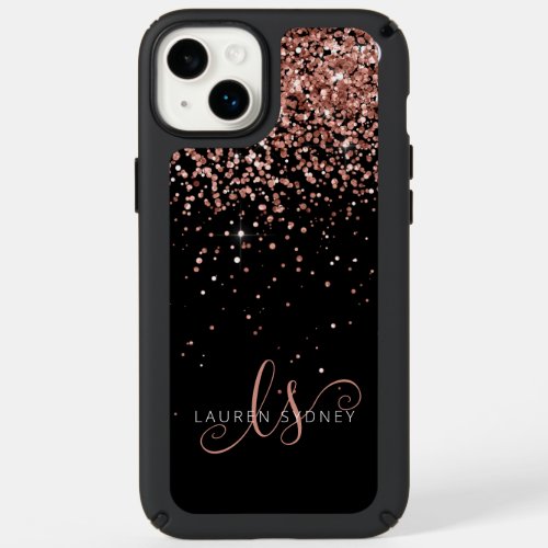 Glam Rose Gold Glitter Elegant Monogram Speck iPhone 14 Plus Case