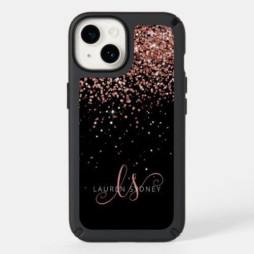 Glam Rose Gold Glitter Elegant Monogram Speck iPhone 14 Case