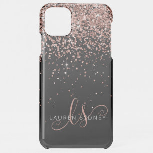 Glam Rose Gold Glitter Elegant Monogram iPhone 11 Pro Max Case
