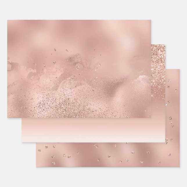 Glam Rose Gold Glitter Glitzy Sparkle Wrapping Paper Sheets (Set)