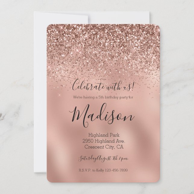Glam Rose Gold Glitter Invitation (Front)