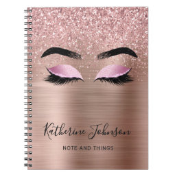 Glam Rose Gold Glitter Lashes Beauty Monogram Notebook