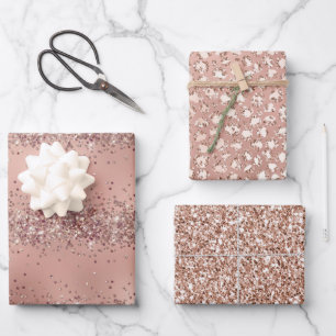 Glam Rose Gold Glitter Leopard Wrapping Paper Sheets