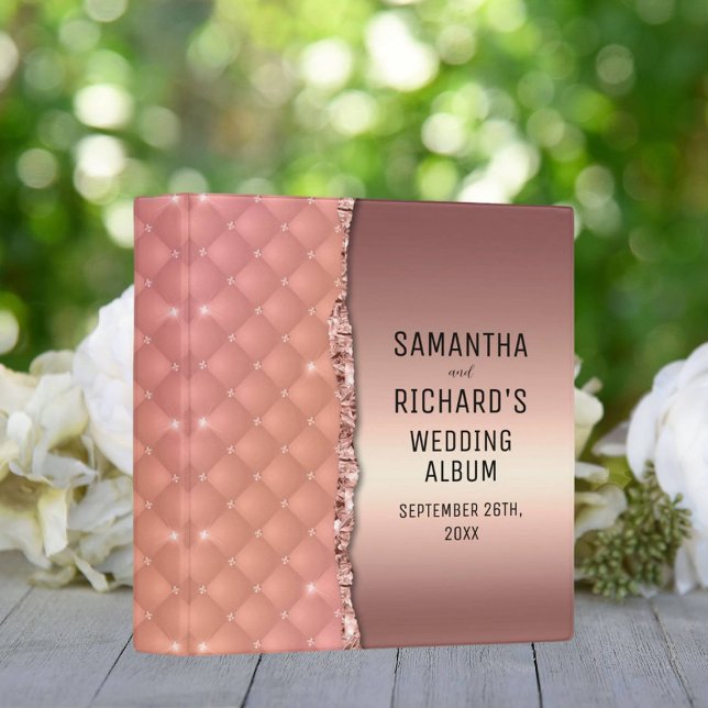 Glam Rose Gold Glitter Metallic Wedding Album 3 Ring Binder (Creator Uploaded)