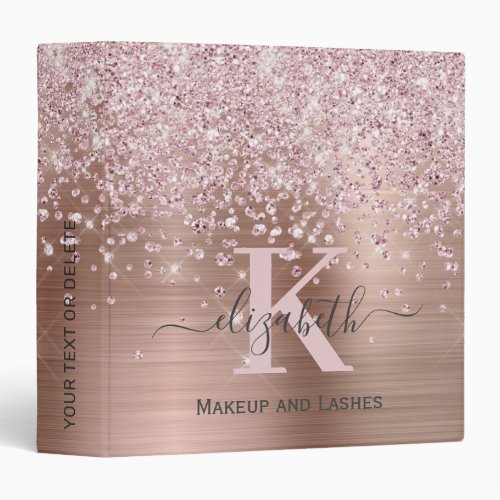 Glam Rose Gold Glitter Monogram Beauty Salon 3 Rin 3 Ring Binder