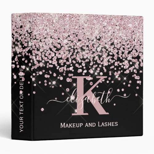 Glam Rose Gold Glitter Monogram Beauty Salon 3 Ring Binder