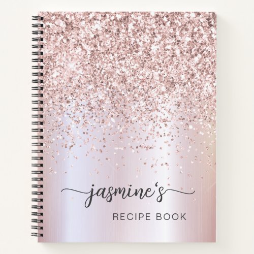 Glam Rose Gold Glitter Monogram Cookbook Recipe  Notebook