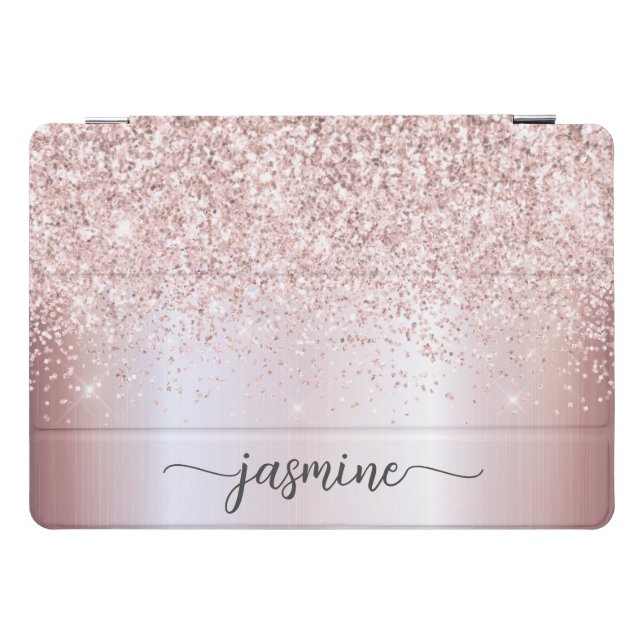 Glam Rose Gold Glitter Monogram Name Script iPad P Pro Cover (Horizontal)