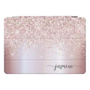Glam Rose Gold Glitter Monogram Name Script iPad Pro Cover