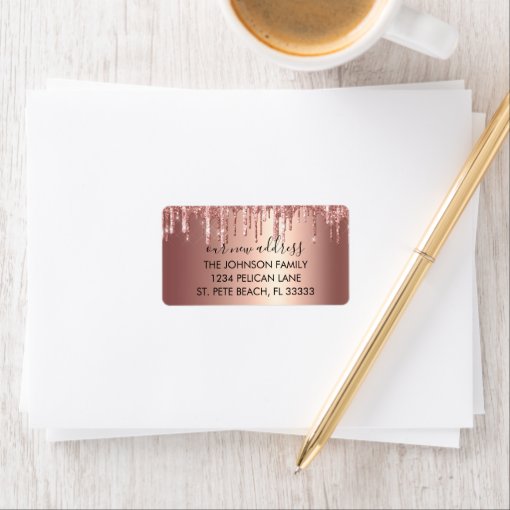 Glam Rose Gold Glitter New Home Return Address Label Zazzle