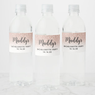 Glam Rose Gold Glitter Ombre Bachelorette Water B Water Bottle Label