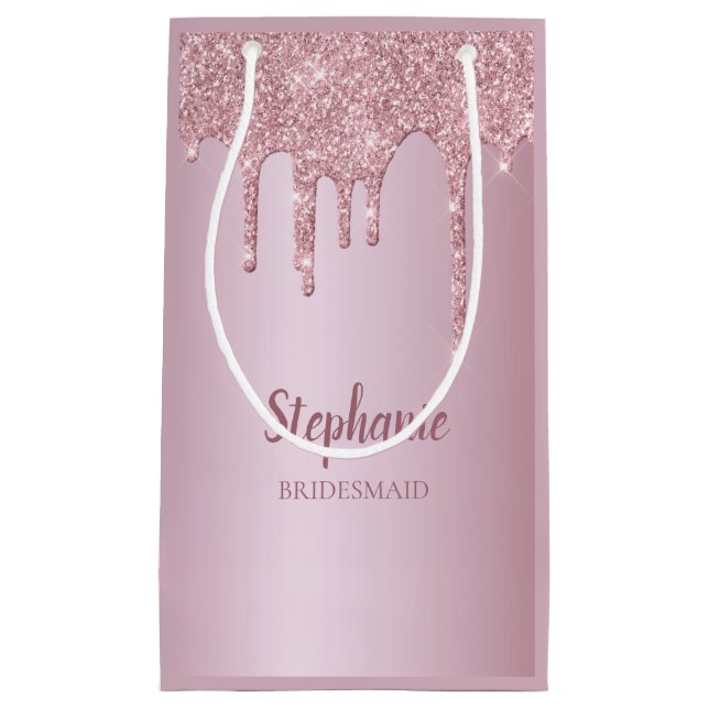 Glam Rose Gold Glitter Personalized Bridesmaid  Small Gift Bag (Front)