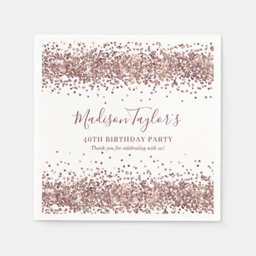 Glam Rose Gold Glitter Sparkle Confetti Birthday Napkins