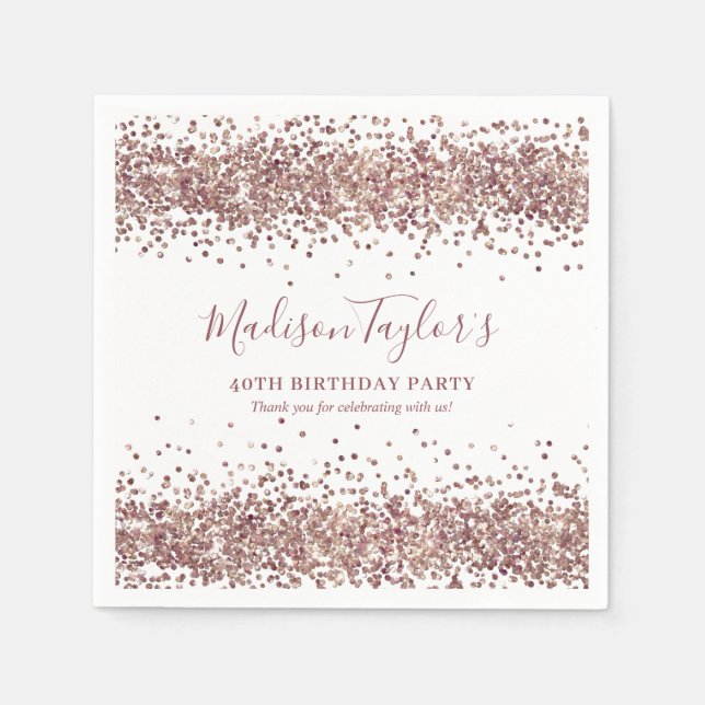 Glam Rose Gold Glitter Sparkle Confetti Birthday Napkins (Front)