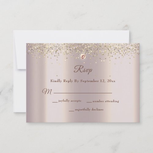 Glam Rose Gold Glitter Sparkle Wedding RSVP Card