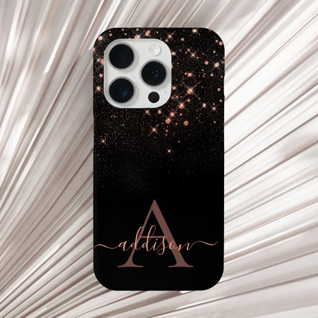 Glam Rose Gold Glitter Sparkling Elegant Monogram Case-Mate iPhone Case (Creator Uploaded)