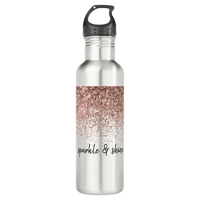 Glam Rose Gold Glitter Stainless Steel Water Bottle (Front)