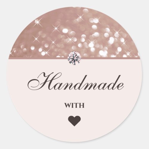 Glam Rose Gold Glitter Stars Handmade with Love Classic Round Sticker