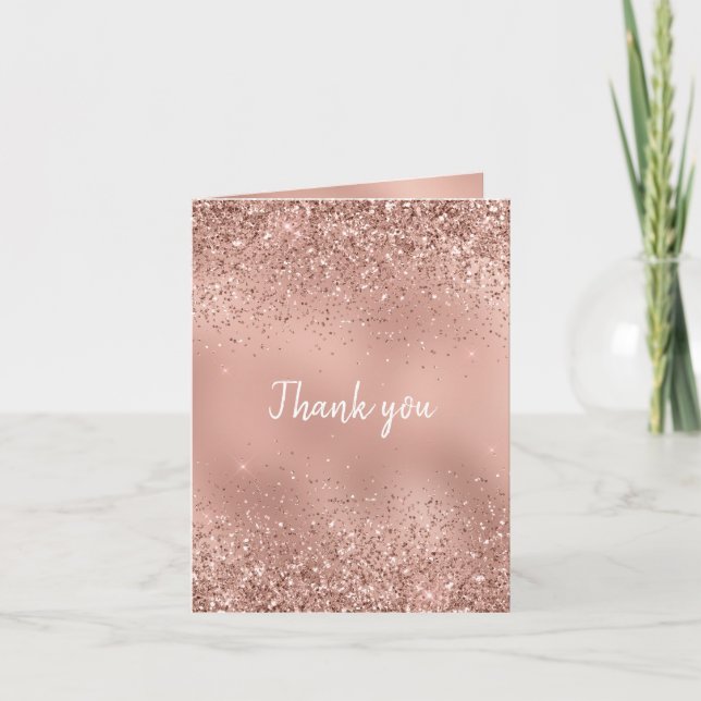 Glam Rose Gold Glitter Thank You Card (Front)