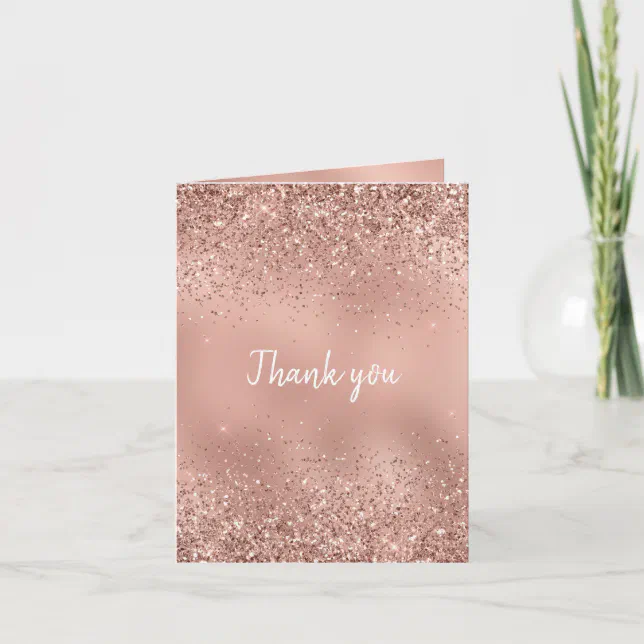 Glam Rose Gold Glitter Thank You Card | Zazzle