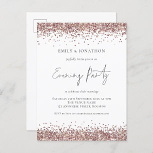 Glam Rose Gold Glitter Wedding Evening Party Invitation Postcard