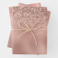 Elegant Rose Gold Glitter Pink Christmas Trio Gift Wrapping Paper Sheets, Zazzle