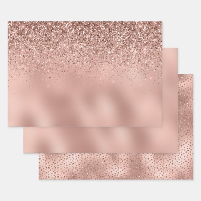 Glam Rose Gold Glitter Wrapping Paper Sheets (Set)