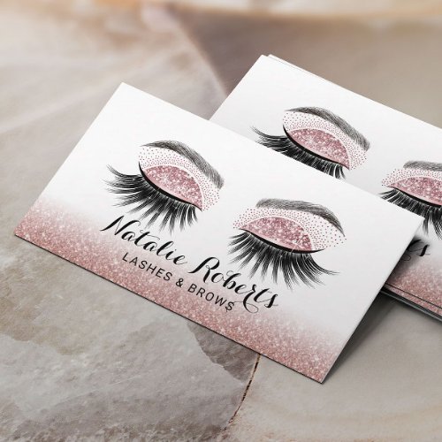 Glam Rose Gold Lashes Makeup Artist Eyelash Salon Business Card