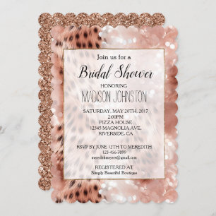 Glam Rose Gold Leopard Bridal Shower Invitation