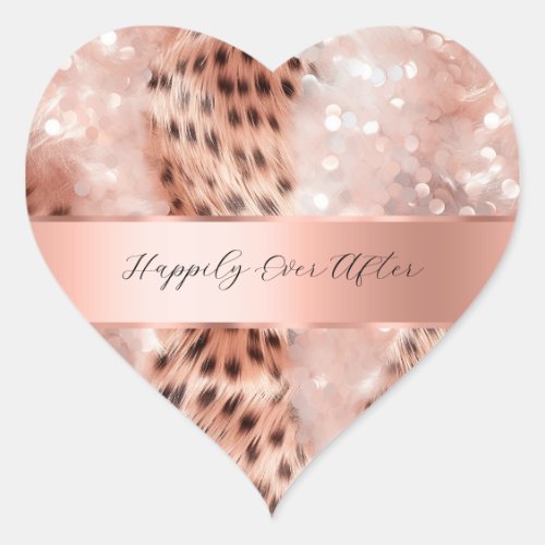 Glam Rose Gold Leopard Wedding Heart Sticker