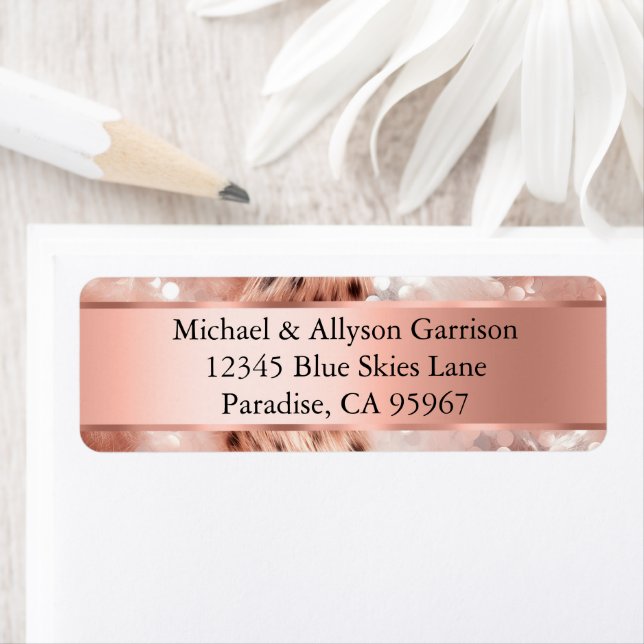 Glam Rose Gold Leopard Wedding Label (Insitu)