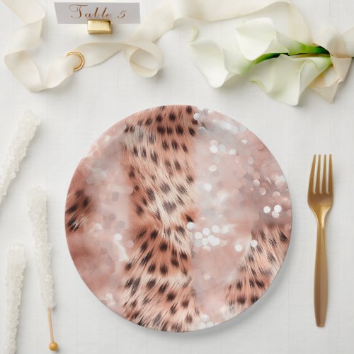 Glam Rose Gold Leopard Wedding Paper Plates