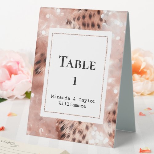 Glam Rose Gold Leopard Wedding Table Number Table Tent Sign